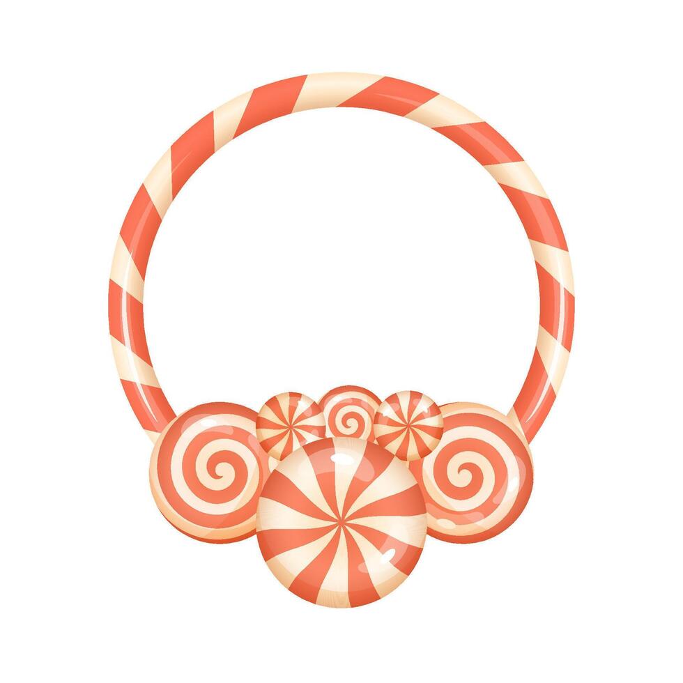 Christmas candy frame with peppermint swirl base design element vector