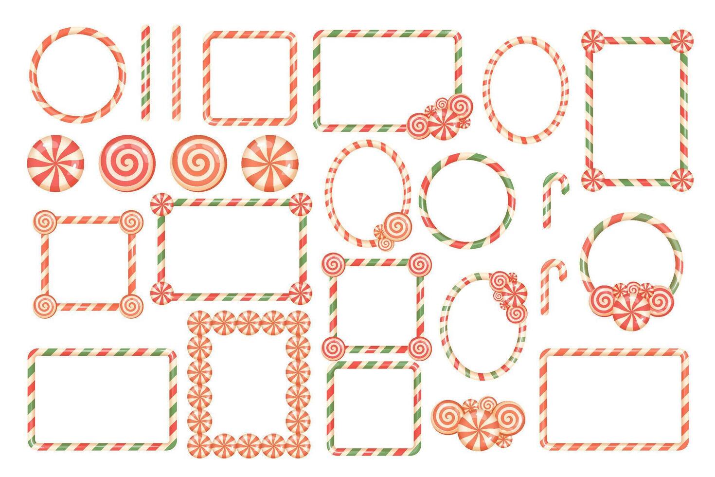 Christmas candy cane border frames collection in 3D style vector
