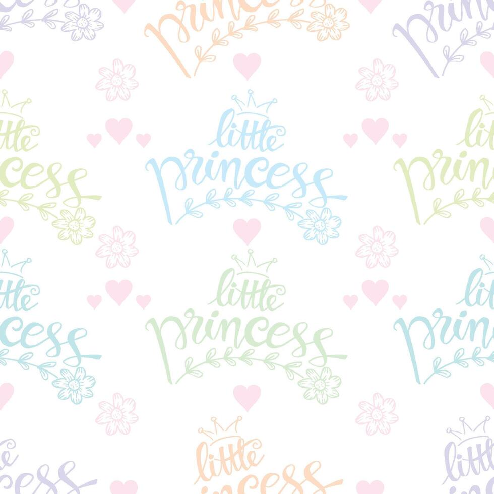 Seamless pattern with little princess hand lettering poster quote on white background vector