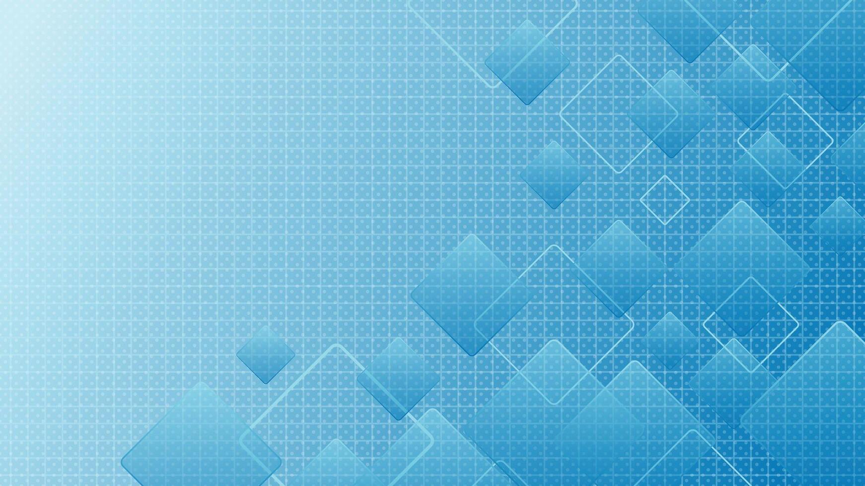 Futuristic blue abstract background featuring overlapping transparent squares and geometric tech grid perfect for digital presentations banners and websites vector