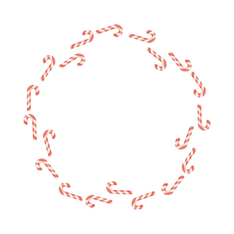 Christmas wreath frame made from red striped candy canes vector