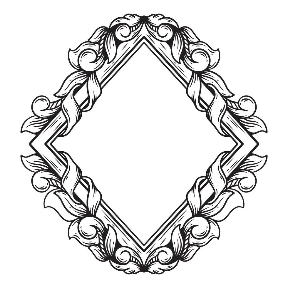 Illustration of floral frame with black and white outline on white background vector