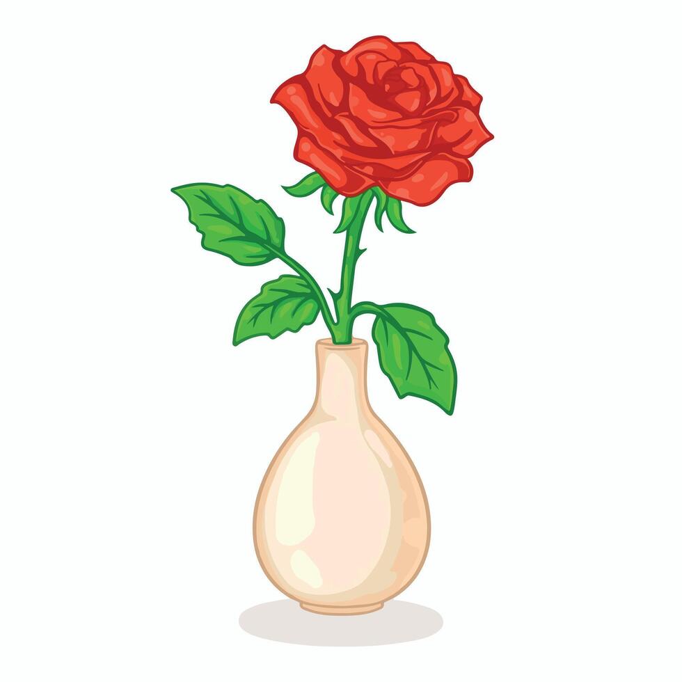Red rose in a vase isolated on white background. illustration. vector