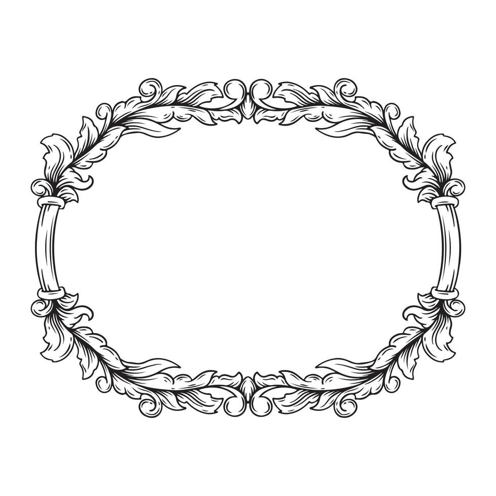 Illustration of floral frame with vignette in black and white vector