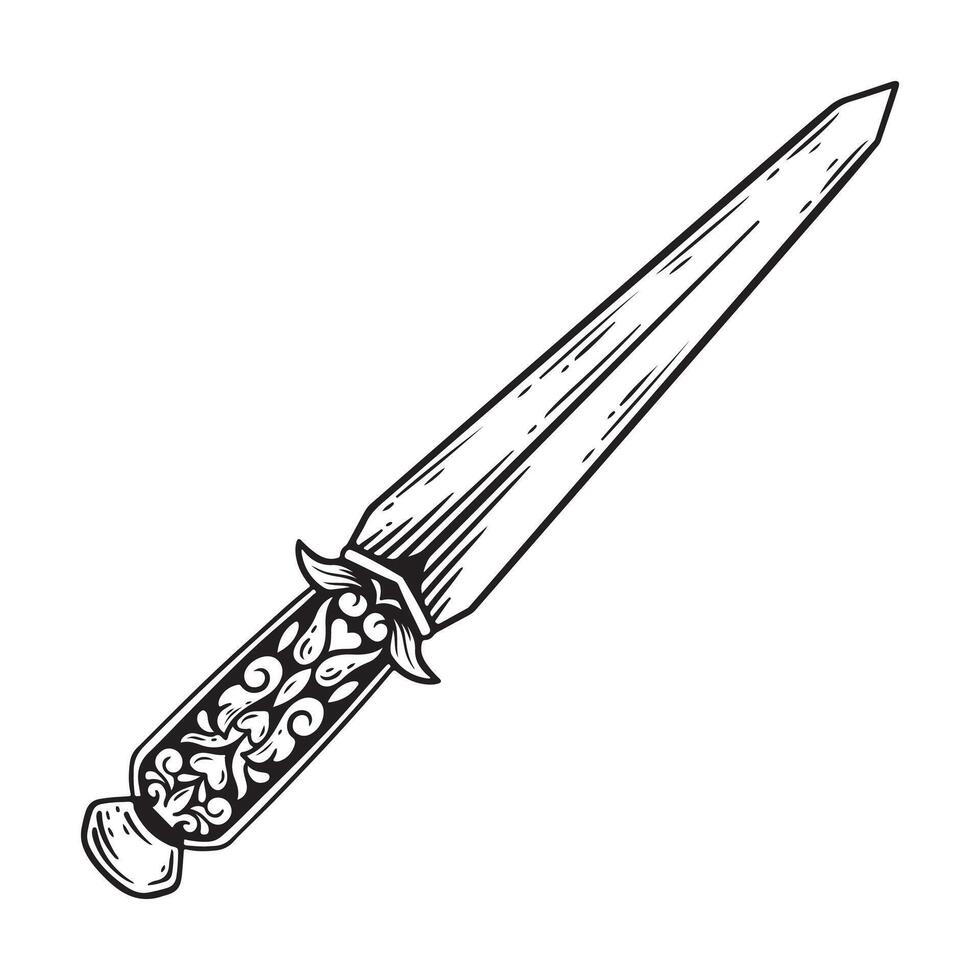 Sword. Hand drawn illustration of a saber. Black and white illustration. vector