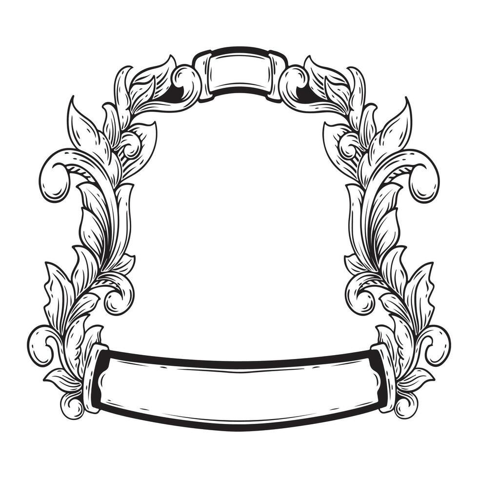 Illustration of floral frame with copy space. Black and white image vector
