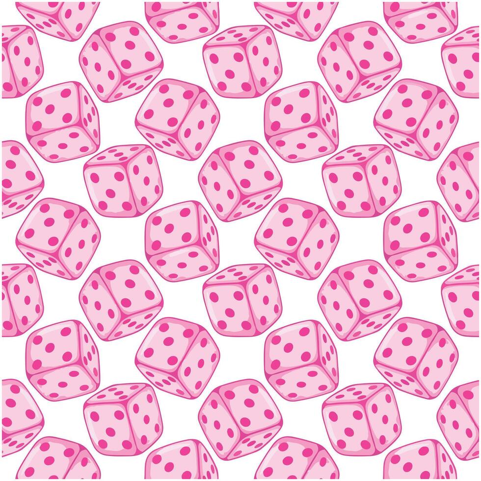 Seamless pattern with pink dices on white background. illustration. vector