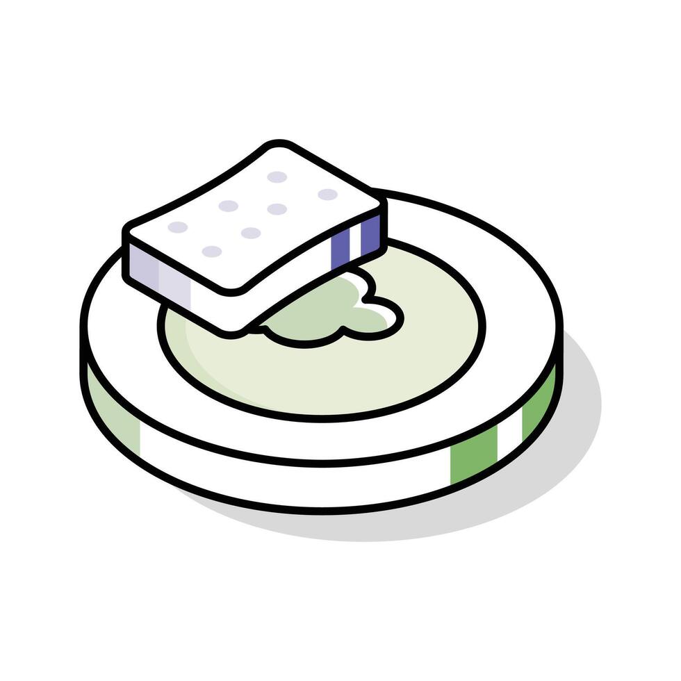 Get this isometric icon of dishwashing sponge and plate vector
