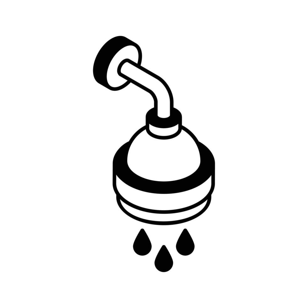 An editable isometric icon of mounted shower head spraying... vector