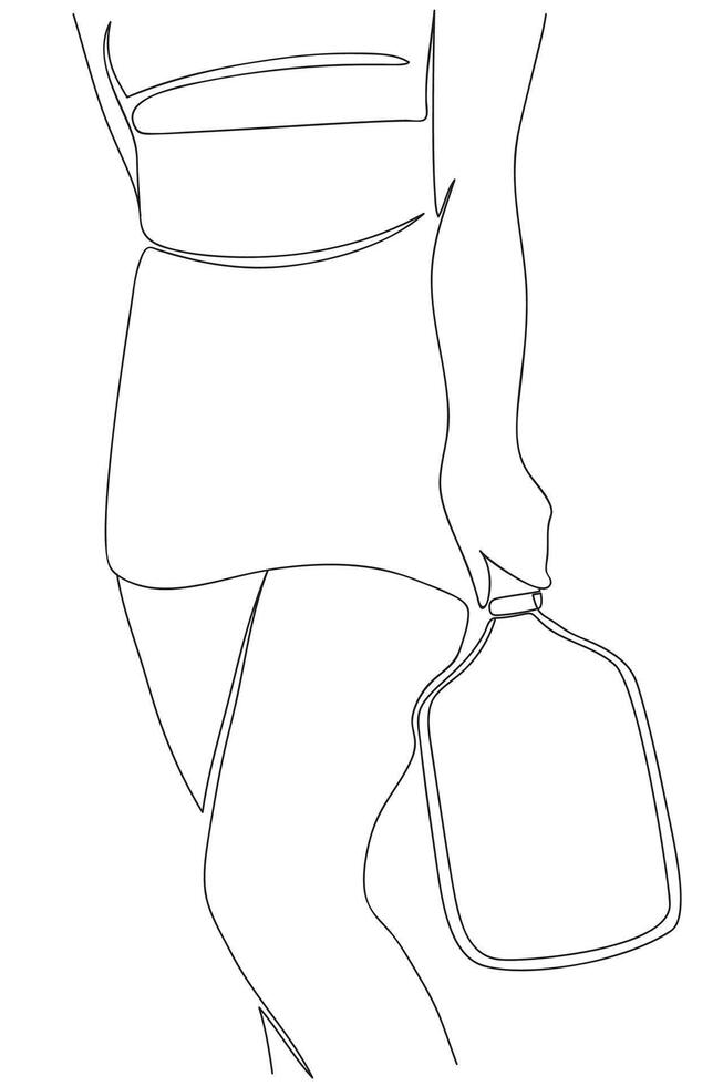Silhouette of an elegantly standing girl in sports skirt and with racket in her lowered hand. Hand drawn minimal illustration in black and white. Isolated on white background vector
