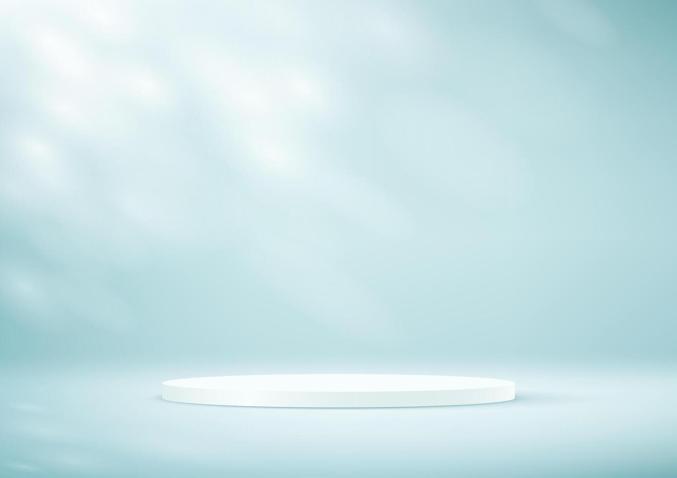 Empty blue studio room background. Blue and white background 3d with white podium. Empty room with shadow leaves. Space for selling products on the website. illustration. vector
