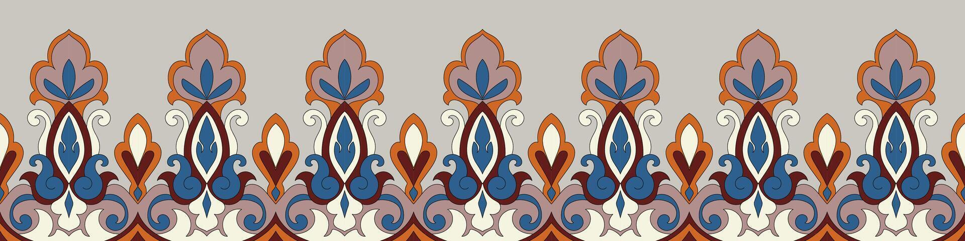 Fabric border, carpet decoration frame, Ikat pattern, ethnic tribes vector