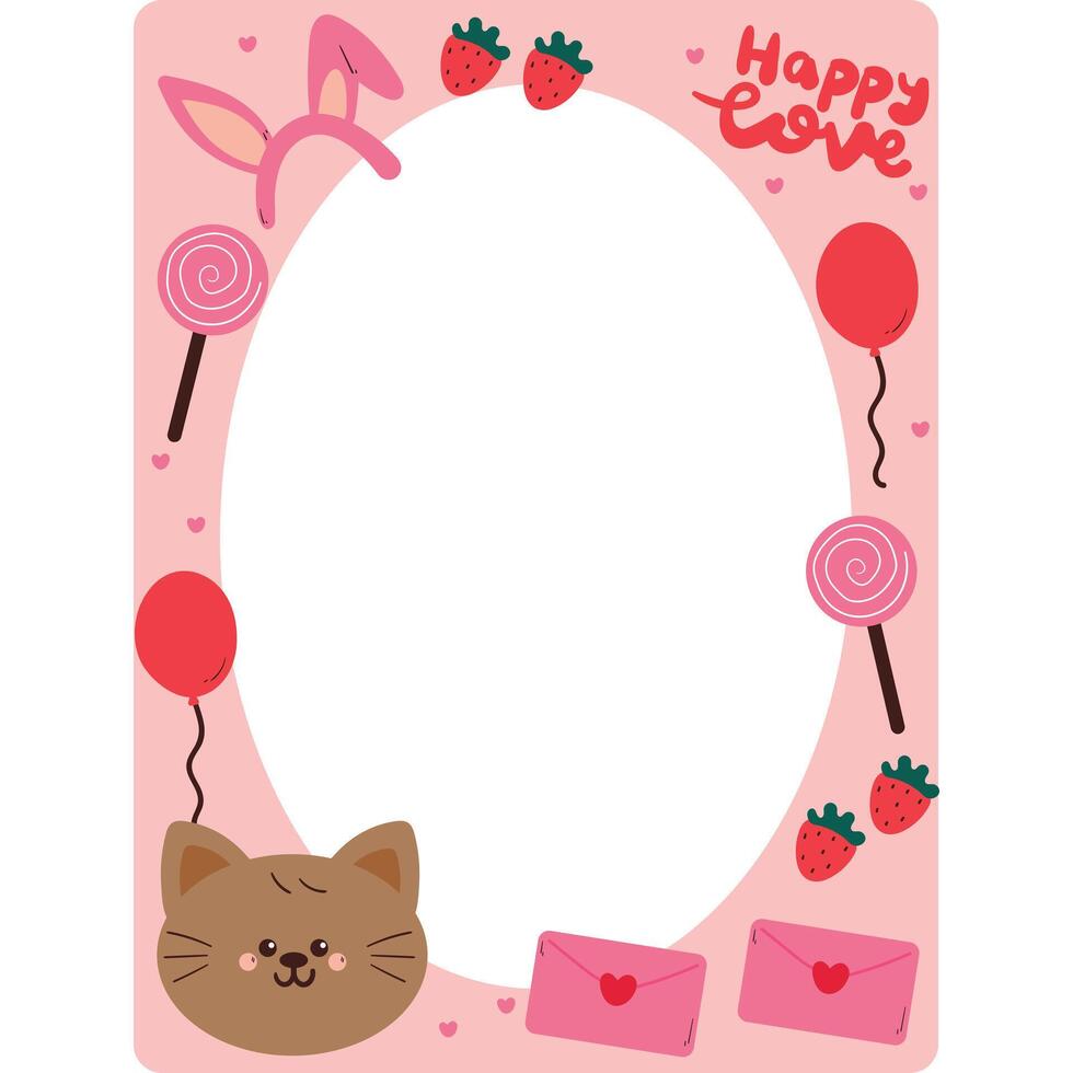 cute pink frame with drawing cartoon valentine stuff. valentine doodle, object, hand drawing illustration vector