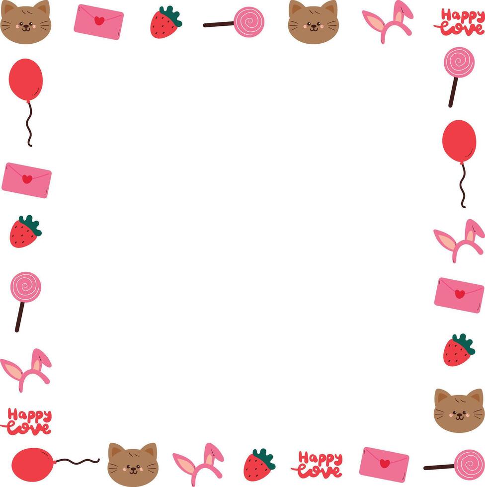 cute frame with drawing cartoon valentine stuff. valentine doodle, object, frame border, hand drawing illustration vector