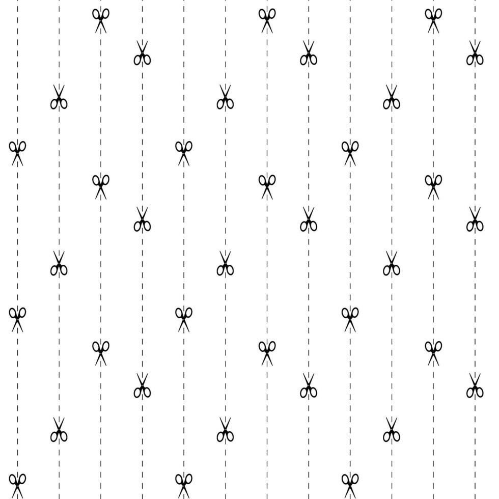 Cut here seamless pattern. Scissors with dotted lines, paper cut here seamless pattern for ticket, coupon vector