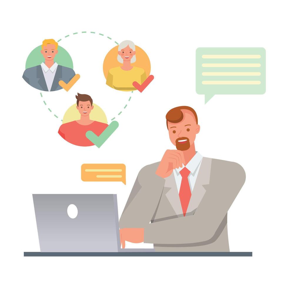 Business organization concept. Office man and woman character design. Business people working in office planning, thinking and economic analysis on isolated white background. vector