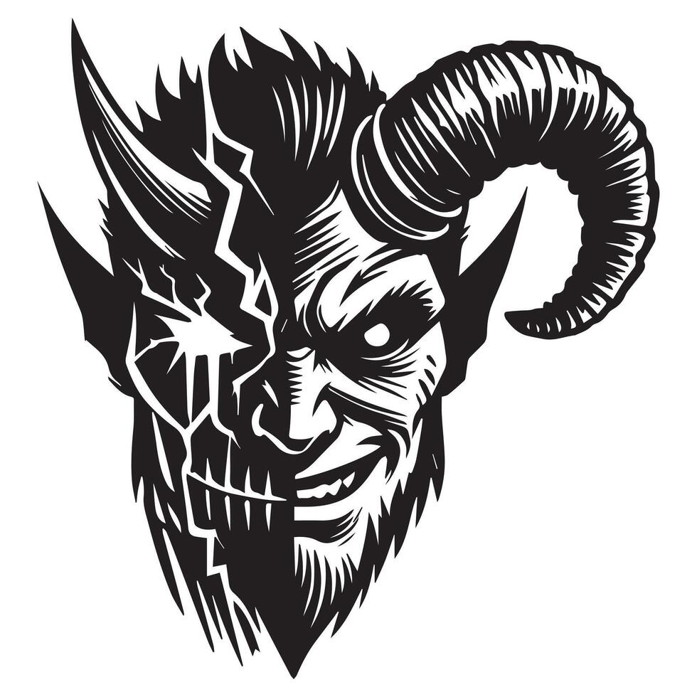 Horror Demon Skull with Longhorn Features vector