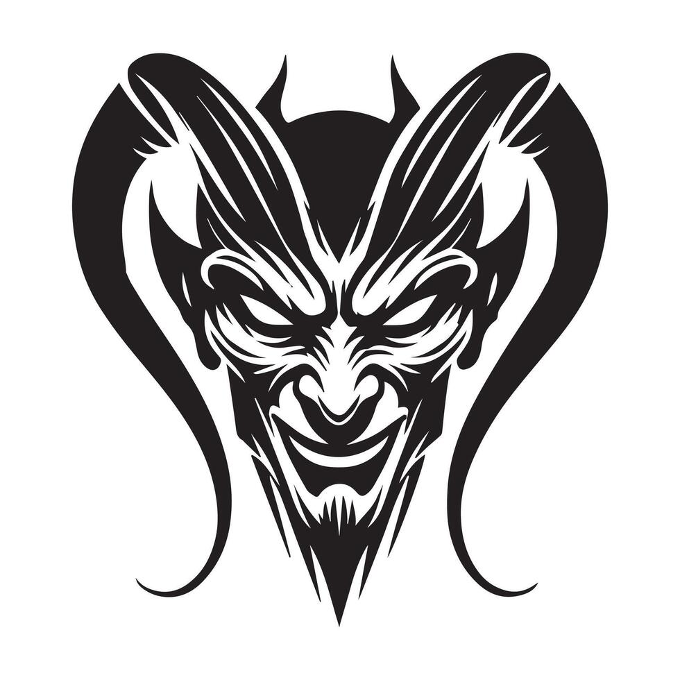 Dark Demon Face with Longhorn Skull for Printing vector