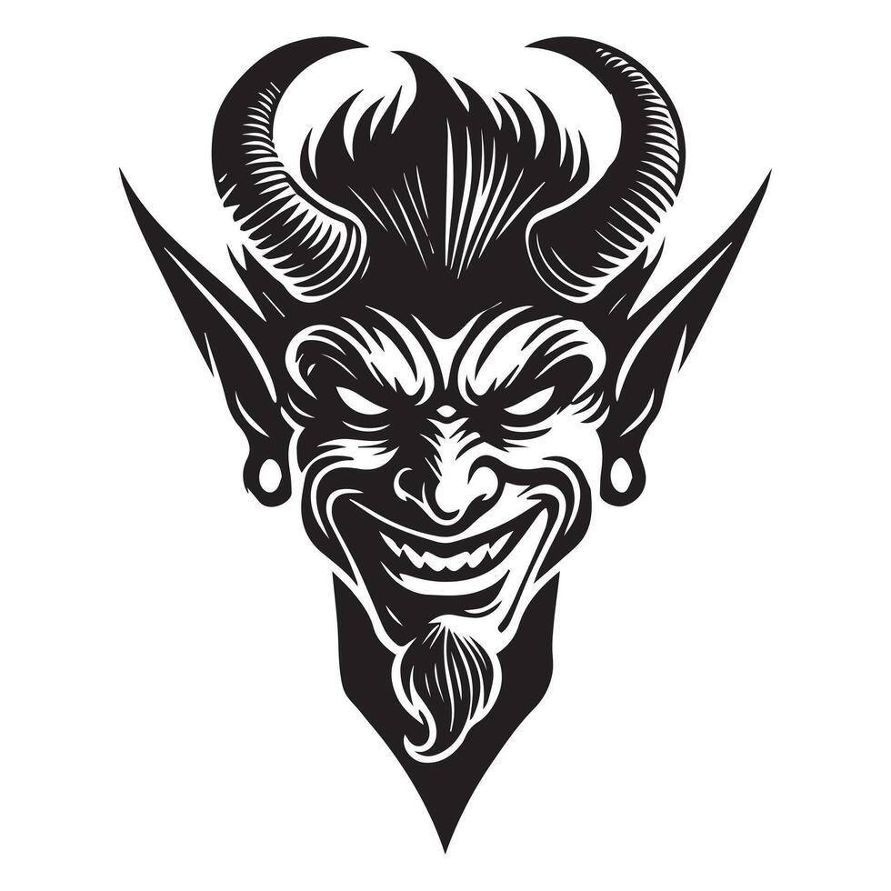 Spooky Devil Face with Longhorn Horns Clipart Design vector