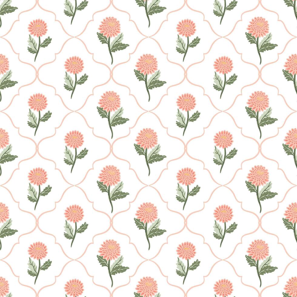 Summer flowers dahlia damask Seamless Pattern. romantic background for textile, fabric, wrap texture vector