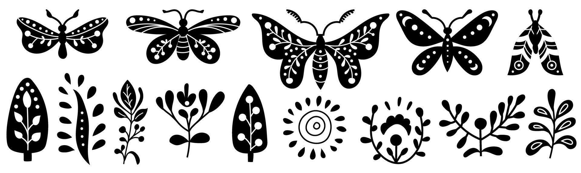 Butterflies and flowers set of clip art vector