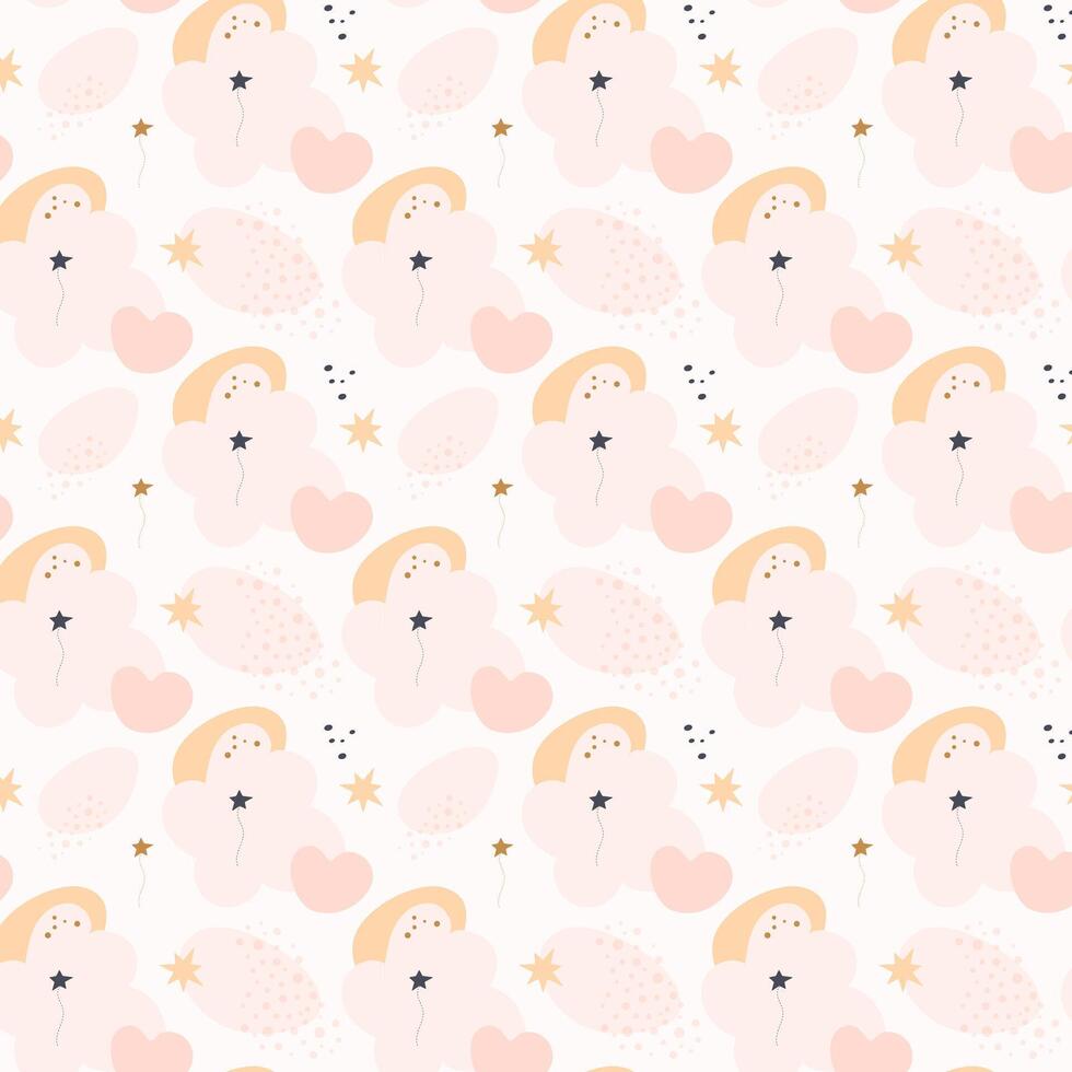 A pink and gold pattern with hearts and stars vector