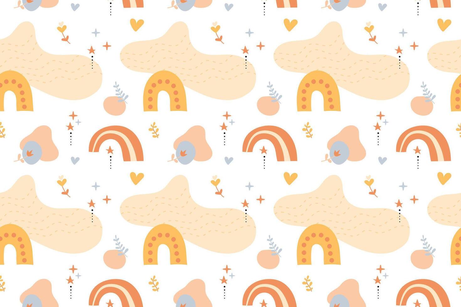 A seamless pattern with a rainbow and clouds vector