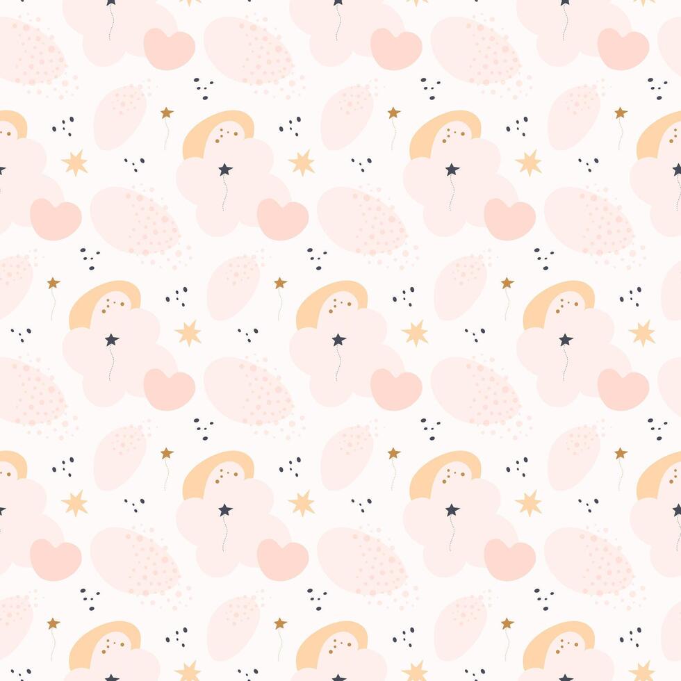 A pink and gold pattern with stars and hearts vector