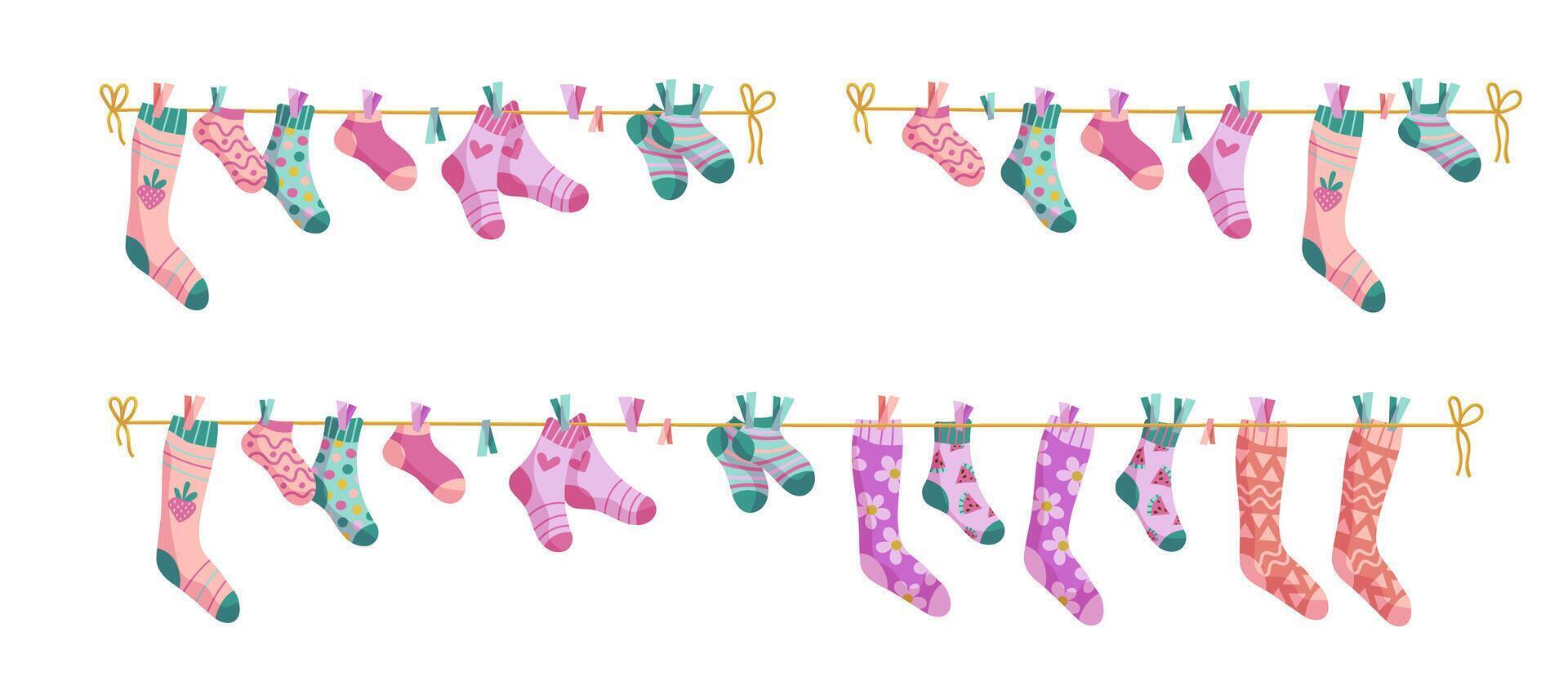 Socks hanging on clothes line vector
