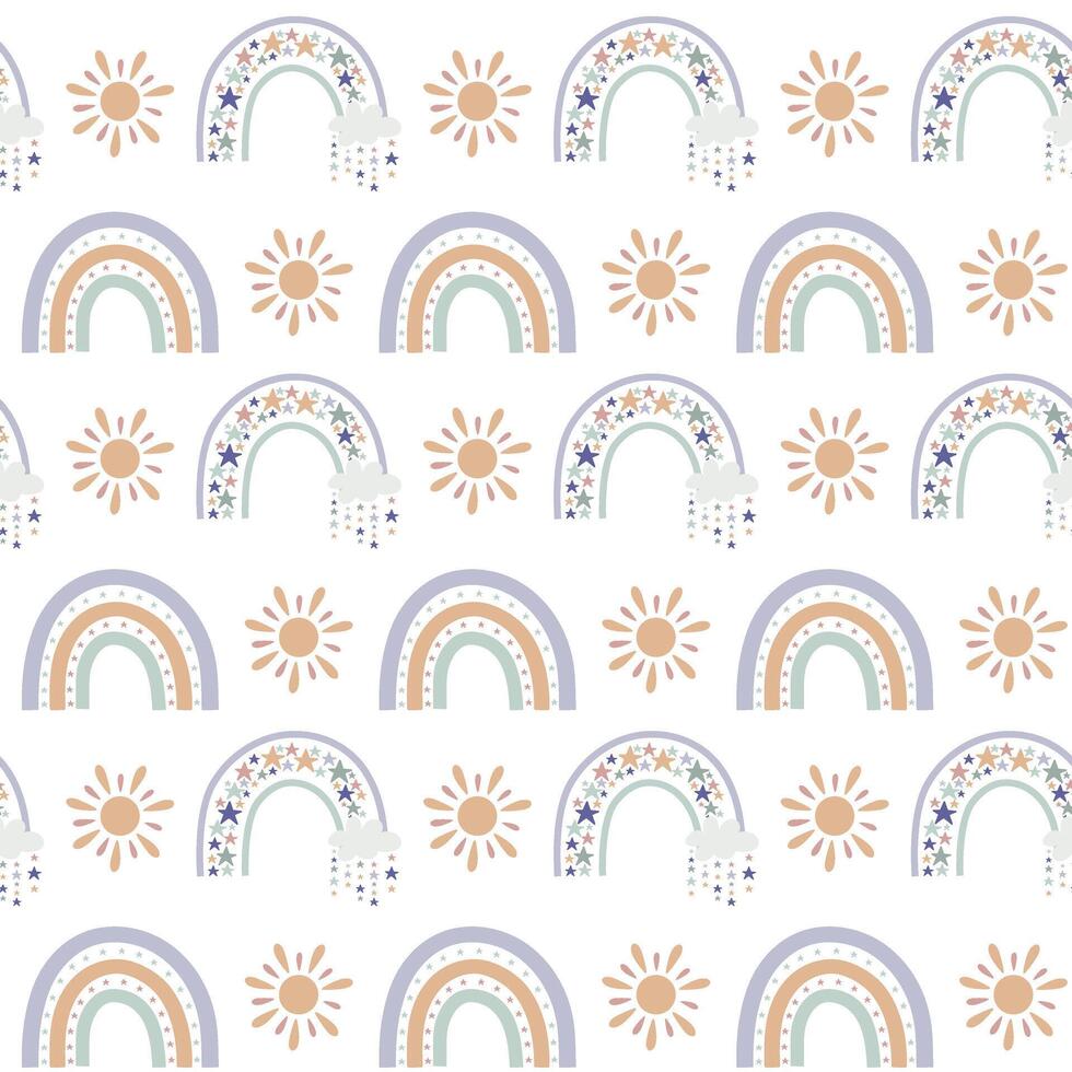 A pattern with a rainbow and suns on it vector