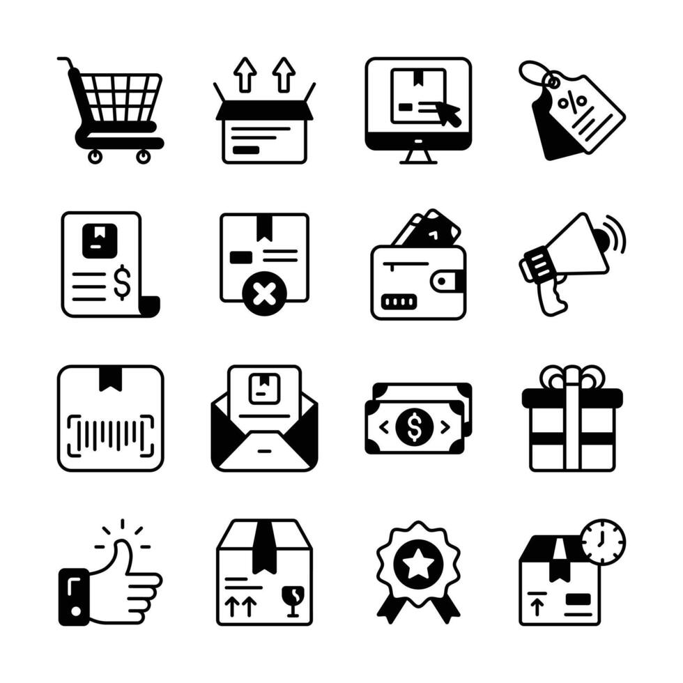 Grab this handy set of ecommerce and logistics glyph icons vector