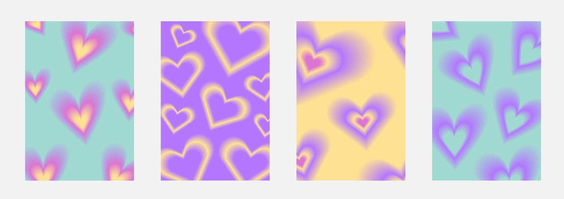 Set brochure y2k aura. Blurred heart, butterfly and stars with aura in trendy style y2k vector