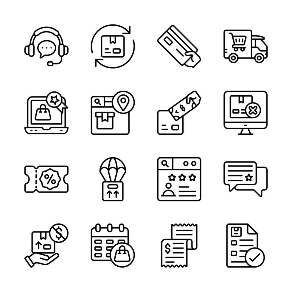 Download our premium collection of shopping and delivery line icons vector