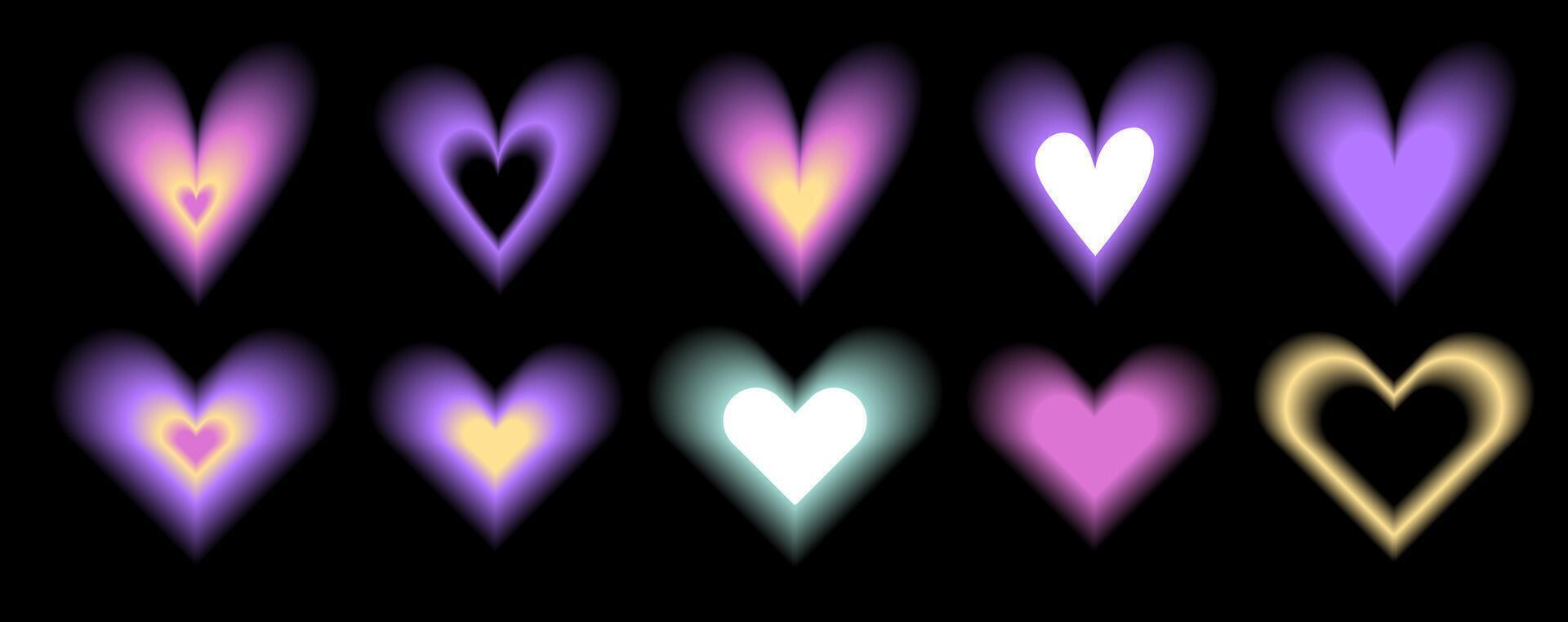 Set y2k aura. Blurred heart in trendy style y2k vector