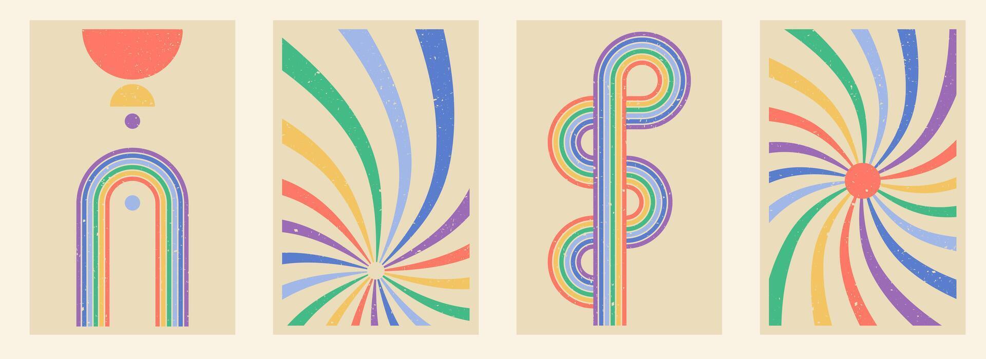 A set of four colorful banners with a rainbow design vector