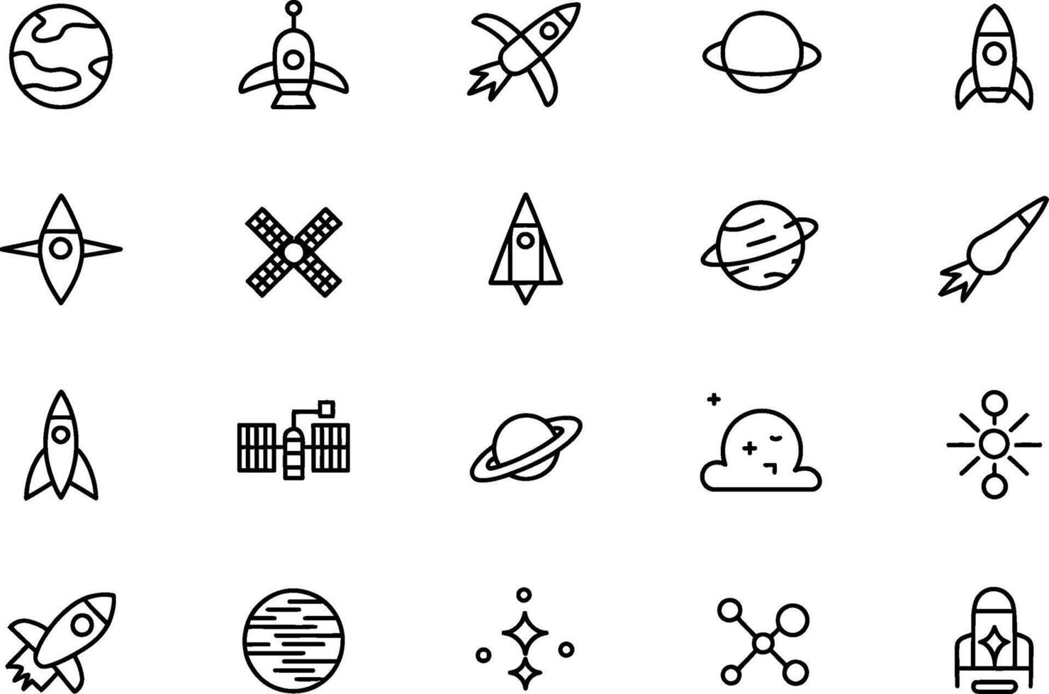 Collection of outline style space exploration and galaxy icons for design vector