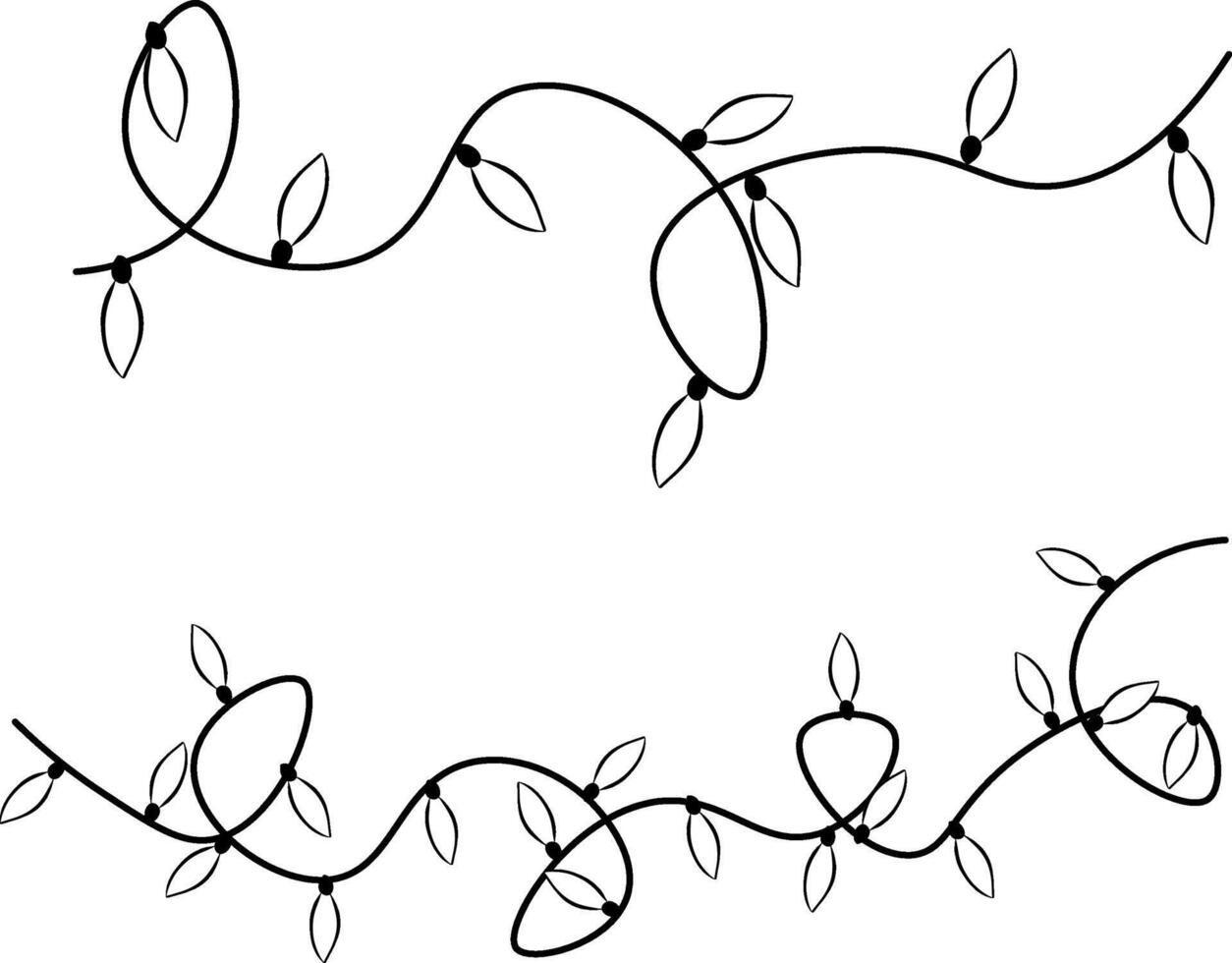 Garland of Christmas lights black and white composition isolated. graphic line ink illustration. For poster, invitation, backdrop, ad, sale promotion, print for t-shirt vector