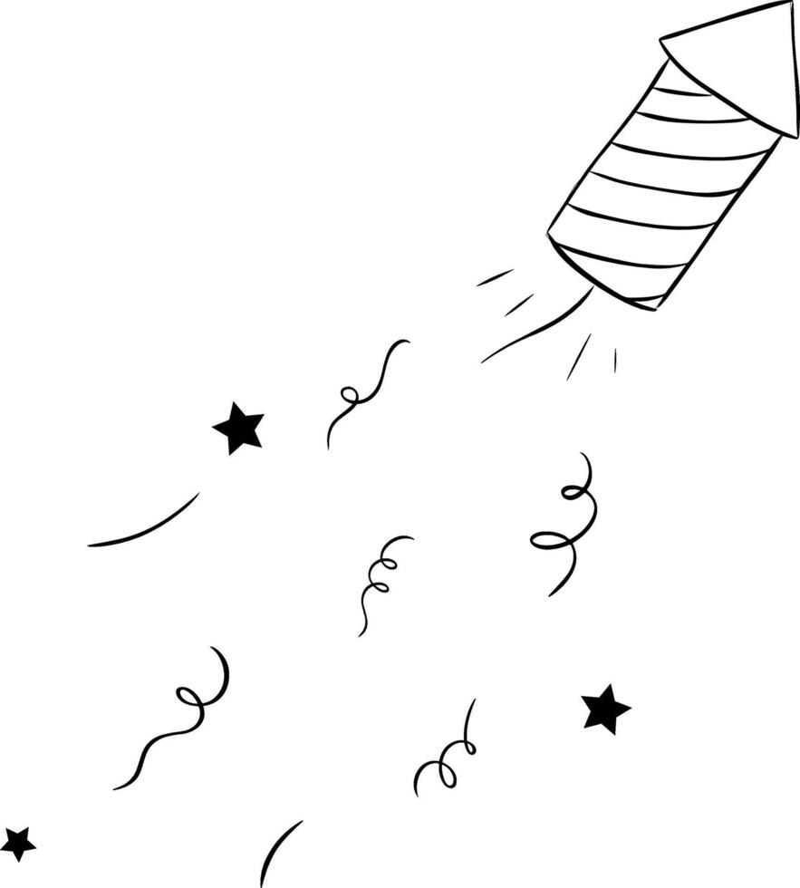 4th of July firework cracker rocket black and white composition isolated. graphic line ink illustration. Silhouette sign for logo, print, comics, fashion, pop art, boards, design, stickers vector
