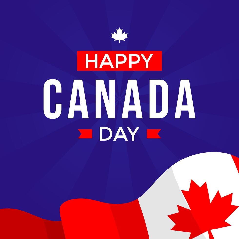Happy Canada Day social media post template with Canadian flag and red maple leaf on dark blue background perfect for celebrate Canada Day on July 1st vector