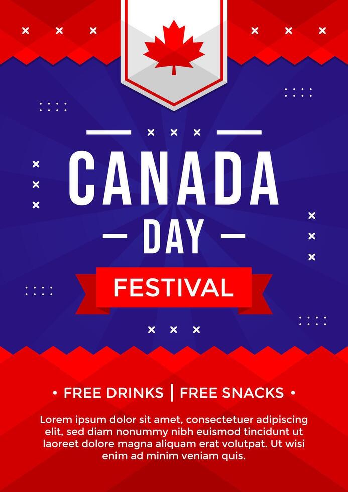 Canada Day festival poster illustration template with red maple on blue suitable for invitation and social media post. Celebrate Canada Day poster vector