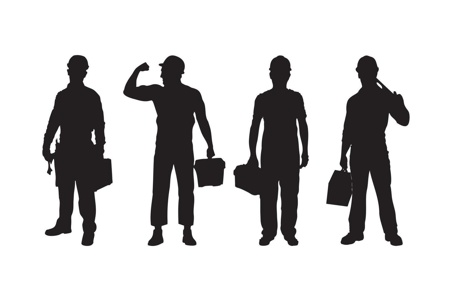Construction Worker Silhouette Set Holding Toolbox Illustration Isolated on White Background vector