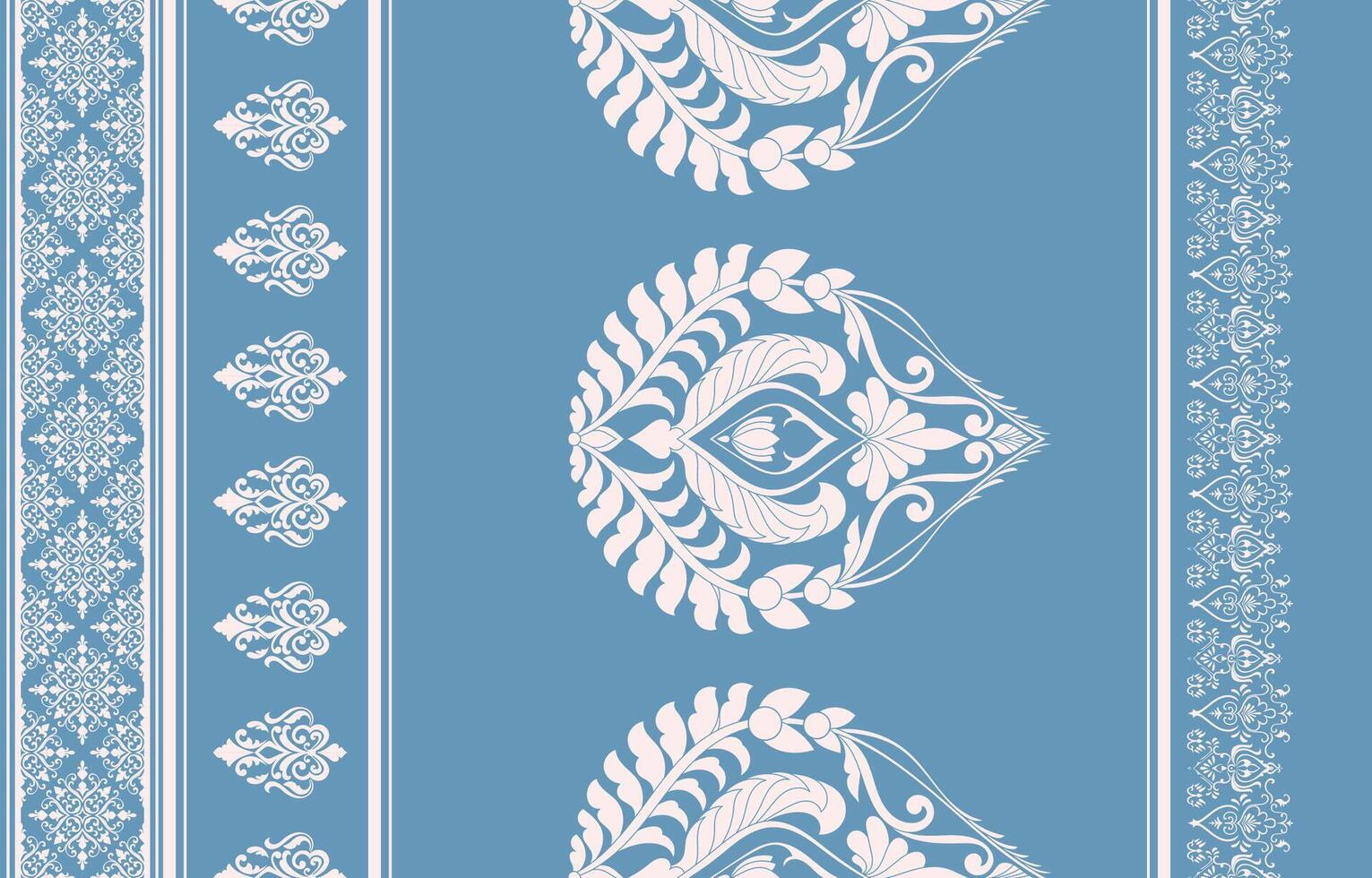 Lanna fabric pattern, tribal pattern, seamless floral pattern, blue wallpaper, border design vector