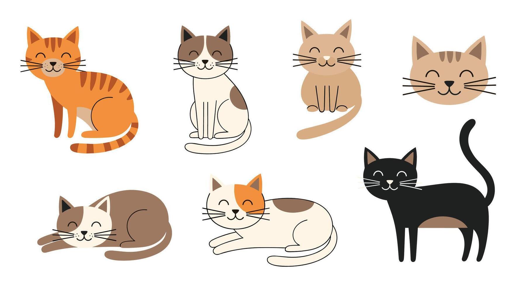 Adorable Cartoon Cats A Collection of Feline Illustrations for Various Creative Projects vector