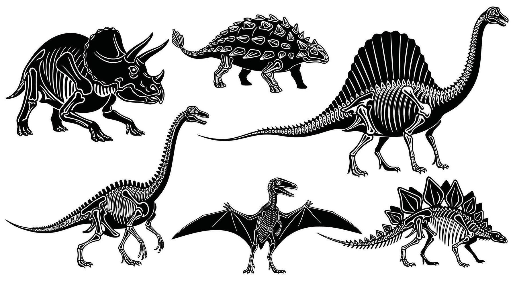 Exploring Prehistoric World Diverse Assemblage of Extinct Reptiles Dinosaurs Fossils and Paleontology Discoveries vector