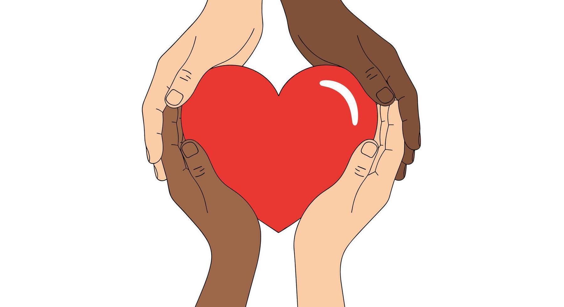 Multiracial Hands Holding A Heart A Symbol of Love Unity and Diversity vector