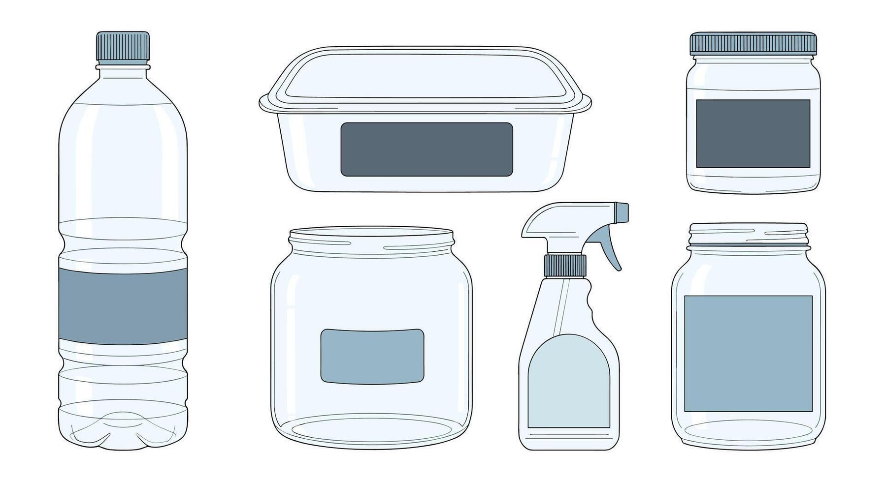 An Assortment of Clear Containers For Beverages Food and Sprays in Format vector