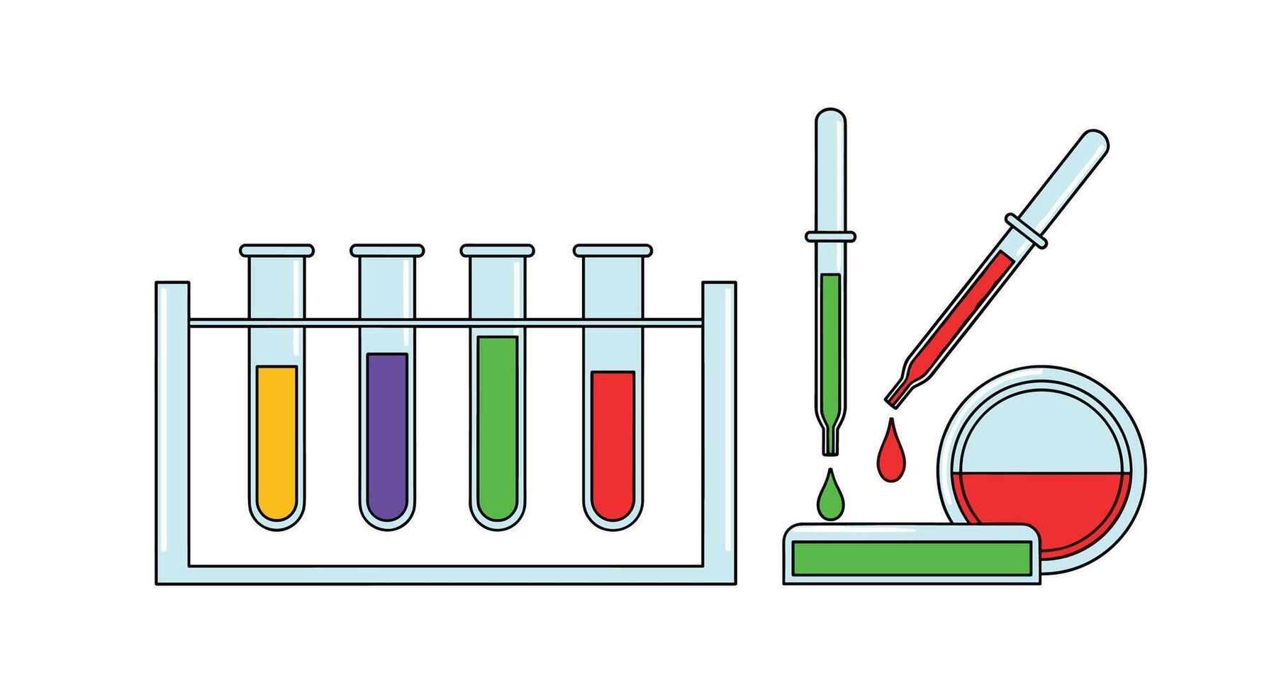 Scientific Experiments and Laboratory Procedures Demonstrating Chemical Reactions in Various Colorful Test Tubes vector