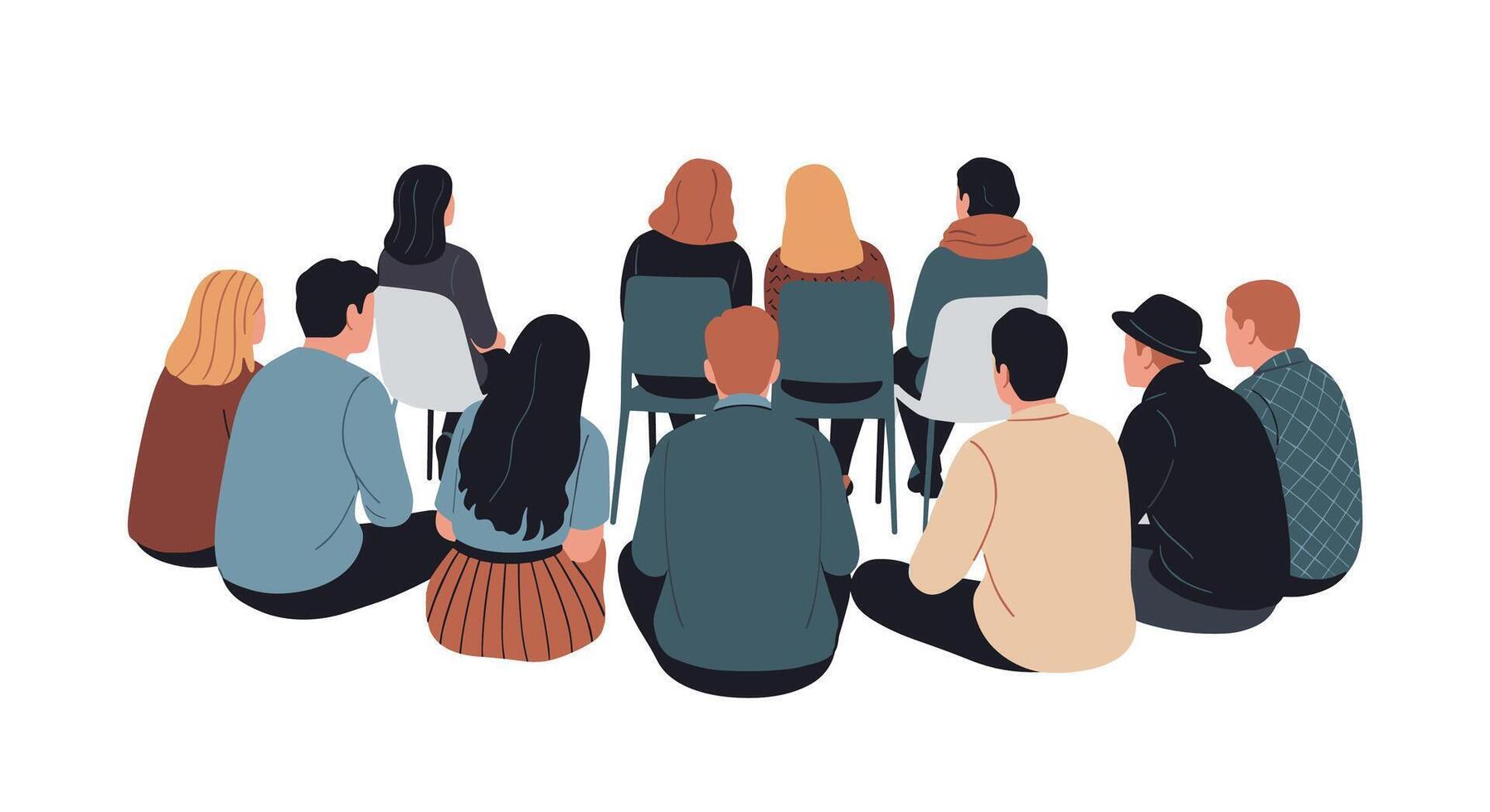 Group Therapy Session Promoting Mental Health Awareness and Offering a Supportive Environment for Recovery vector