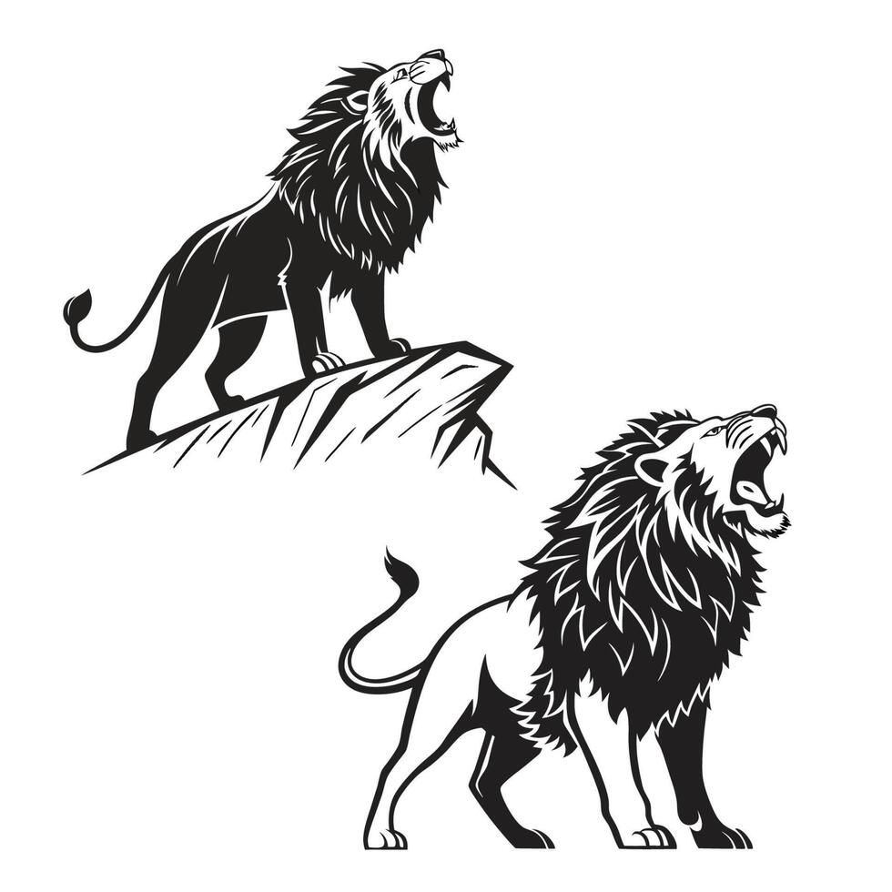 Lion Silhouettes Roaring King of the Jungle Art vector