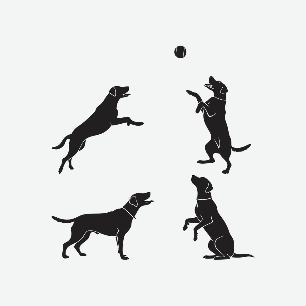 Dog Silhouettes Playful Labrador Retrievers Fetching Ball vector
